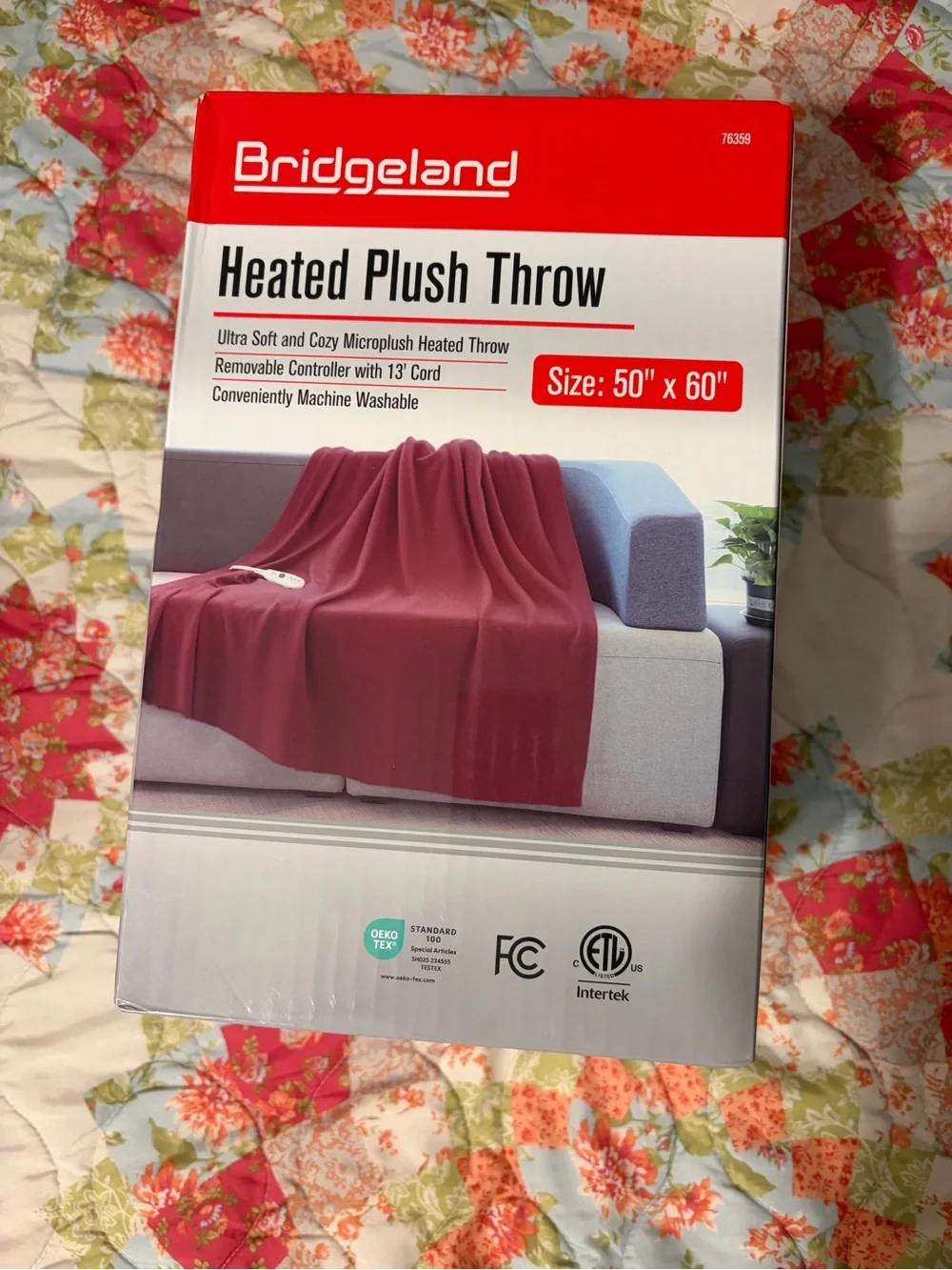 Bridgeland heated plush throw NEW in box 50x60